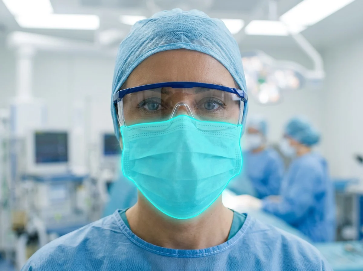 AI segmentation flagging surgical mask compliance in a hospital