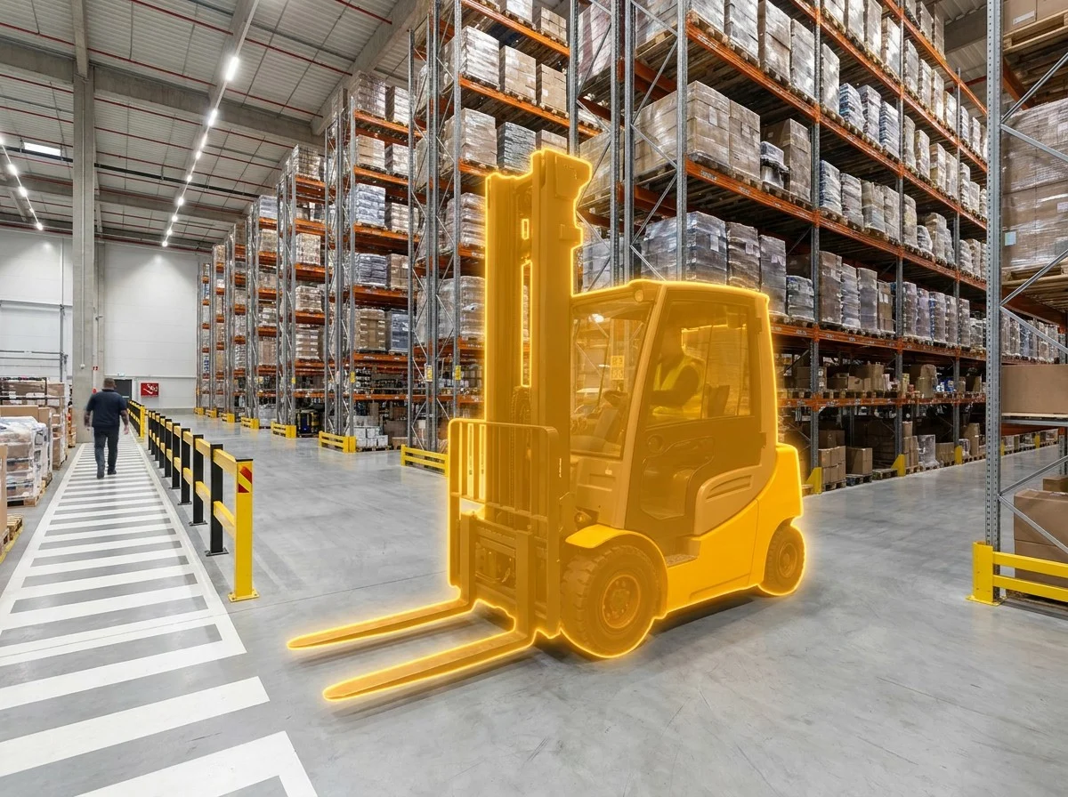 AI segmentation flagging a forklift near a walkway