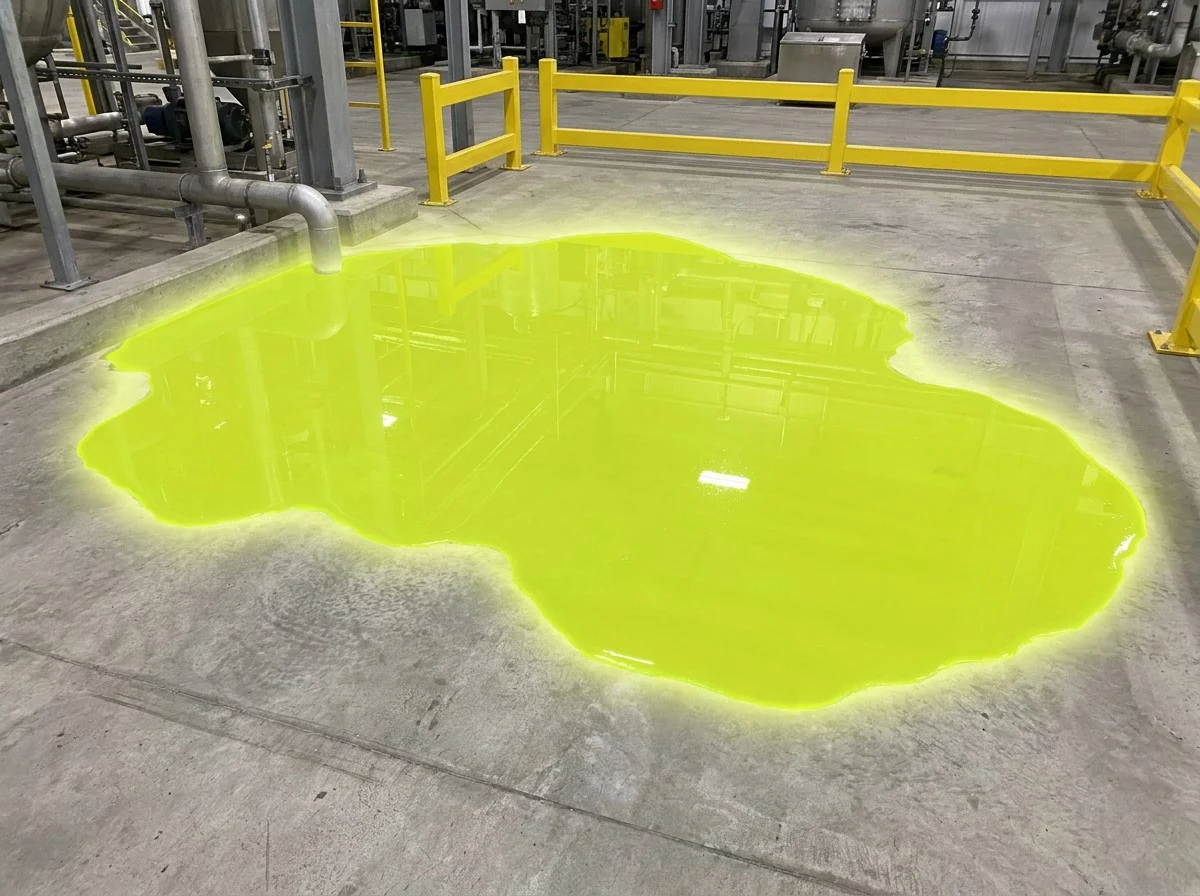 AI segmentation flagging a contained chemical spill