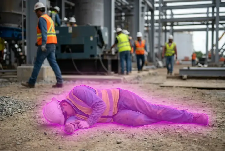 AI segmentation flagging a fallen worker