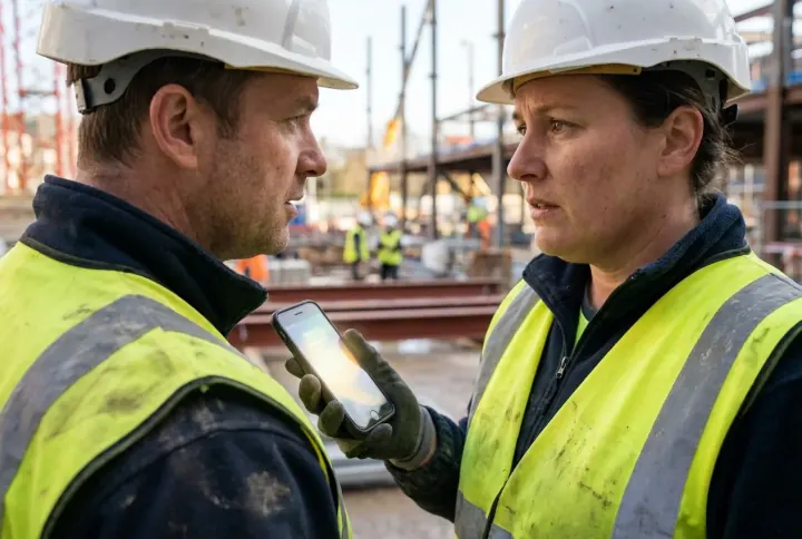 A site supervisor receiving a safety alert on a smartphone