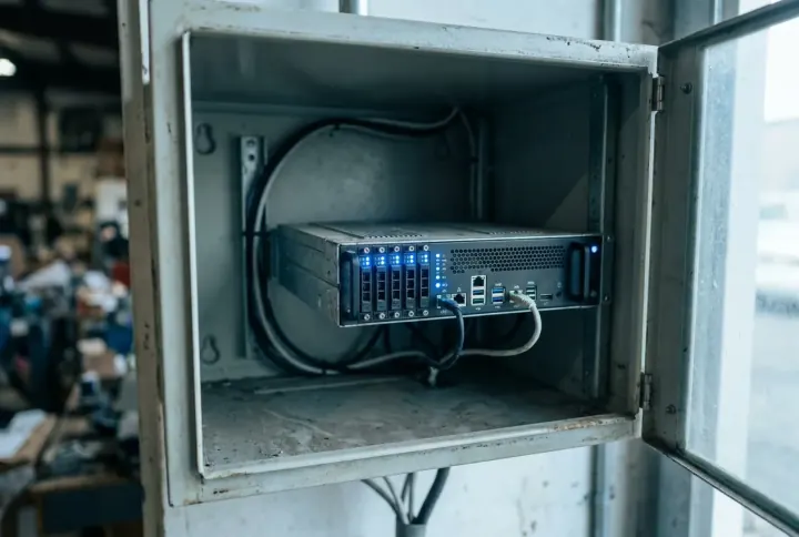 An on-site edge AI server appliance with status lights