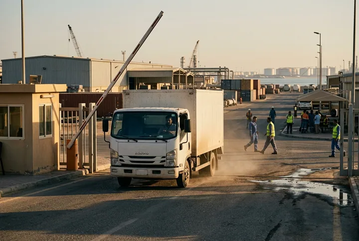 A truck passing an open unmanned barrier with no access check