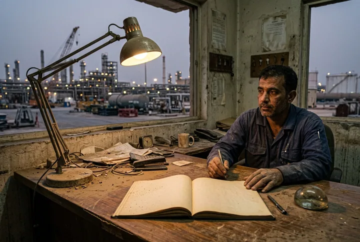 An abandoned gatehouse desk with a blank logbook — no audit trail