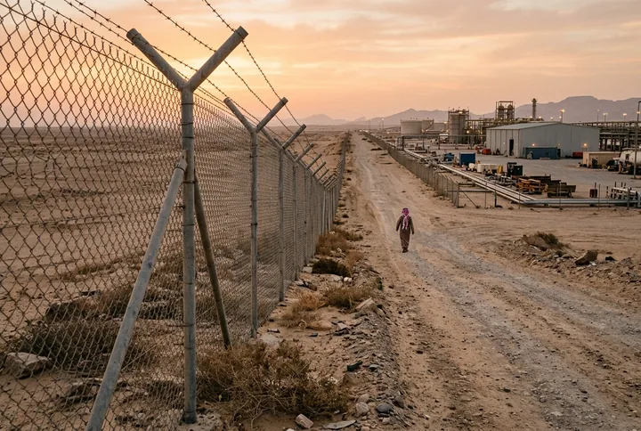 A long unmonitored outdoor perimeter fence at golden hour
