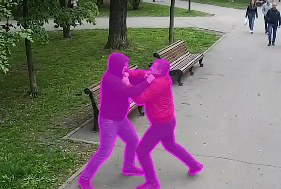 AI segmentation on two people fighting