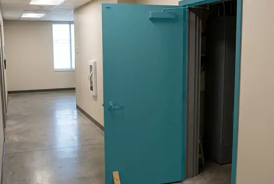 AI highlight on a propped-open secured door