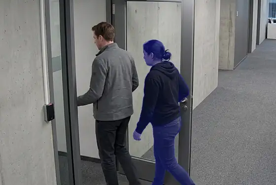 AI segmentation on a person tailgating through a secure door